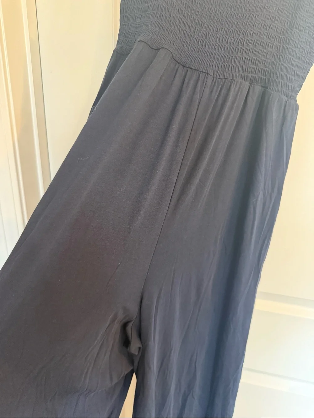 Intimately Free People Navy Smocked Wide-Leg Jumpsuit with Tie Straps